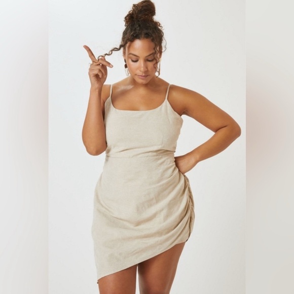 Anthropologie Dresses & Skirts - NWT Anthropologie Flat White Linen Asymmetrical Mini Dress Beige Back Cut Out 1X